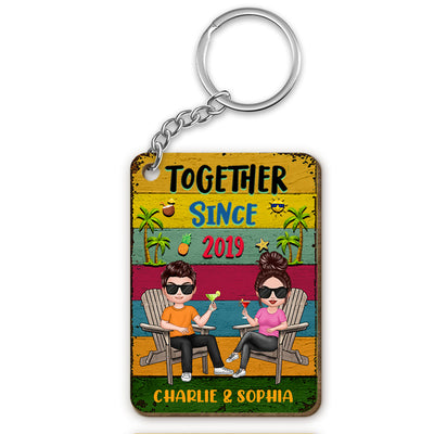 Colorful Plank Summer Couple Personalized Wooden Keychain
