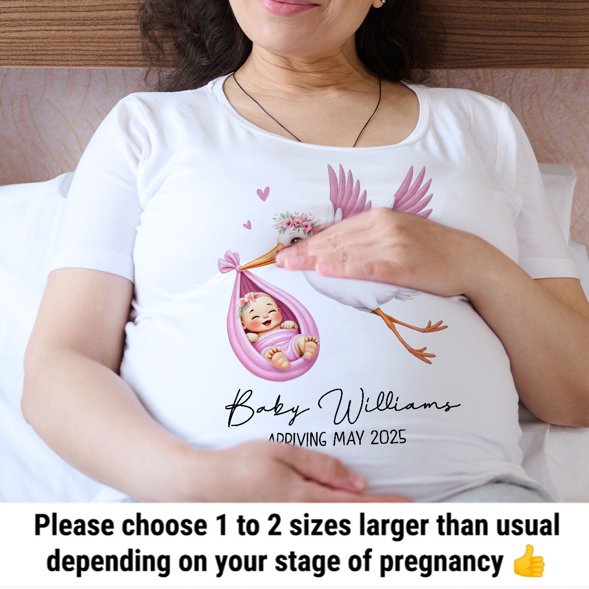 Cute Stork New Baby Personalized Shirt for New Mom, Pregnancy Announcement Gift for Her, Pregnancy Reveal Shirt