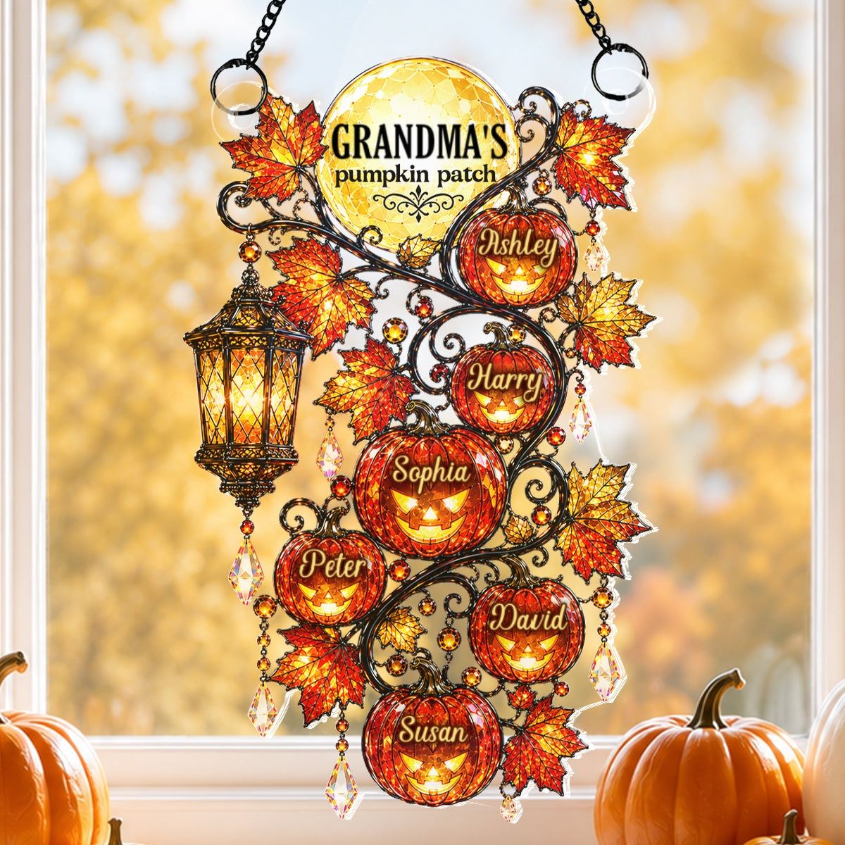 Grandma's Pumpkin Patch - Personalized Acrylic Window Hanging - Halloween Fall Decor for Grandma