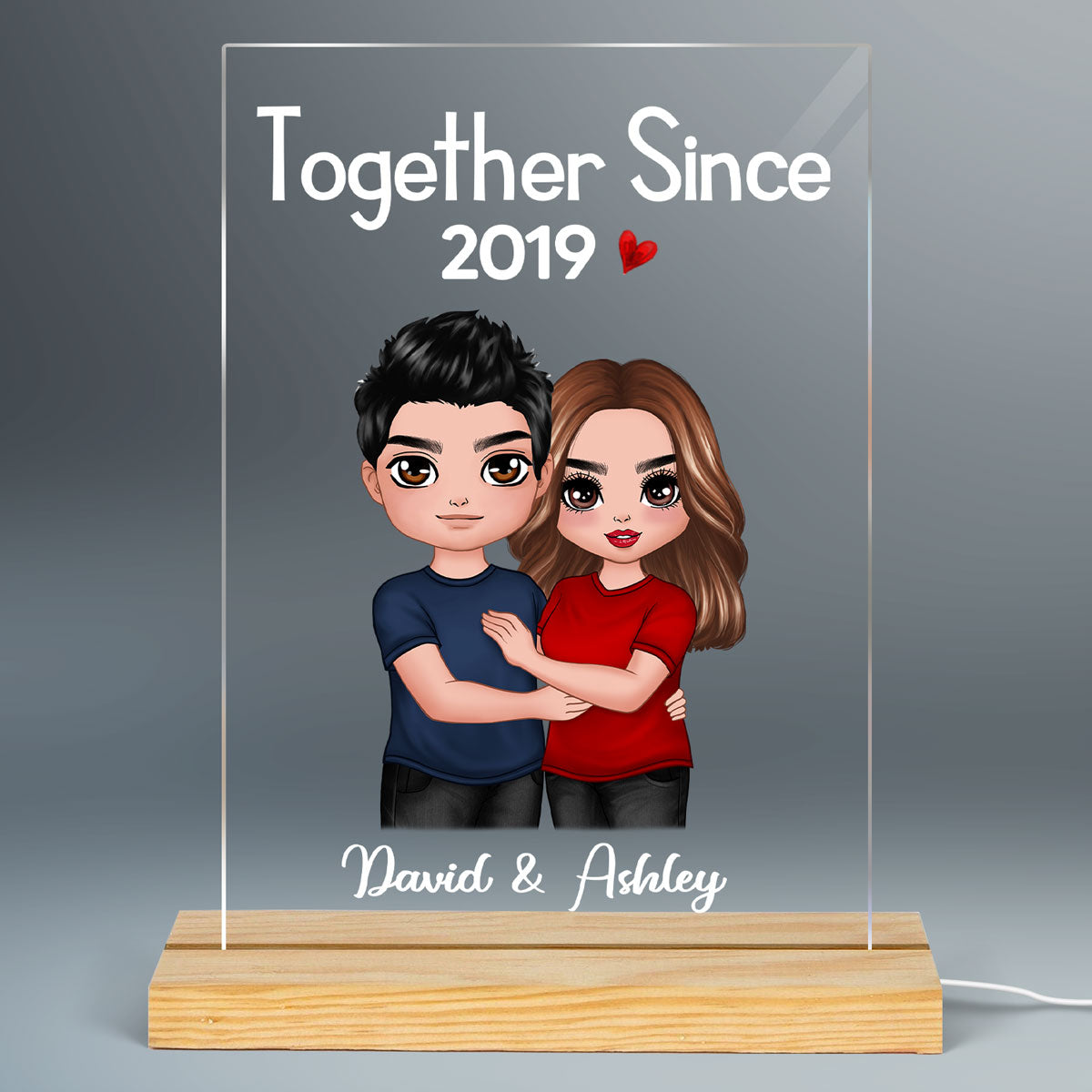 Standing Embracing Doll Couple  Anniversary Gift For Him Gift For Her Personalized Rectangle Acrylic Plaque LED Lamp Night Light
