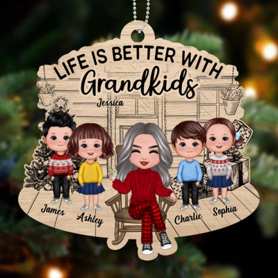 Grandma Grandkids Front Porch Personalized Christmas Wooden Ornament