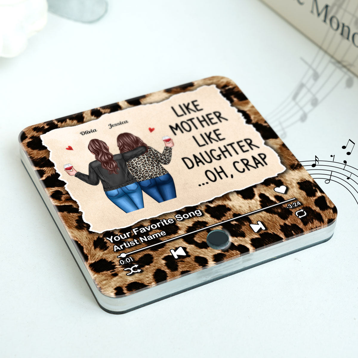 Like Mother Like Daughter Leopard Pattern Personalized Music Fridge Magnet, Funny Gift for Mom, Gift for her