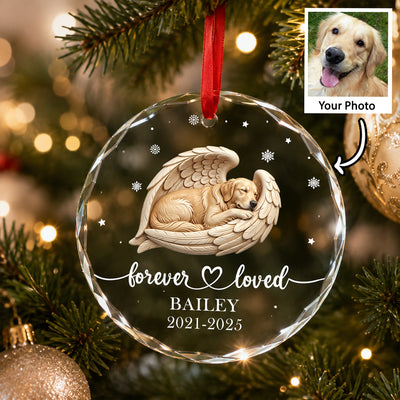 Custom Photo Sleeping Dog Cat Angel - Personalized Glass Ornament - Heartfelt Memorial Keepsake for Loved Ones