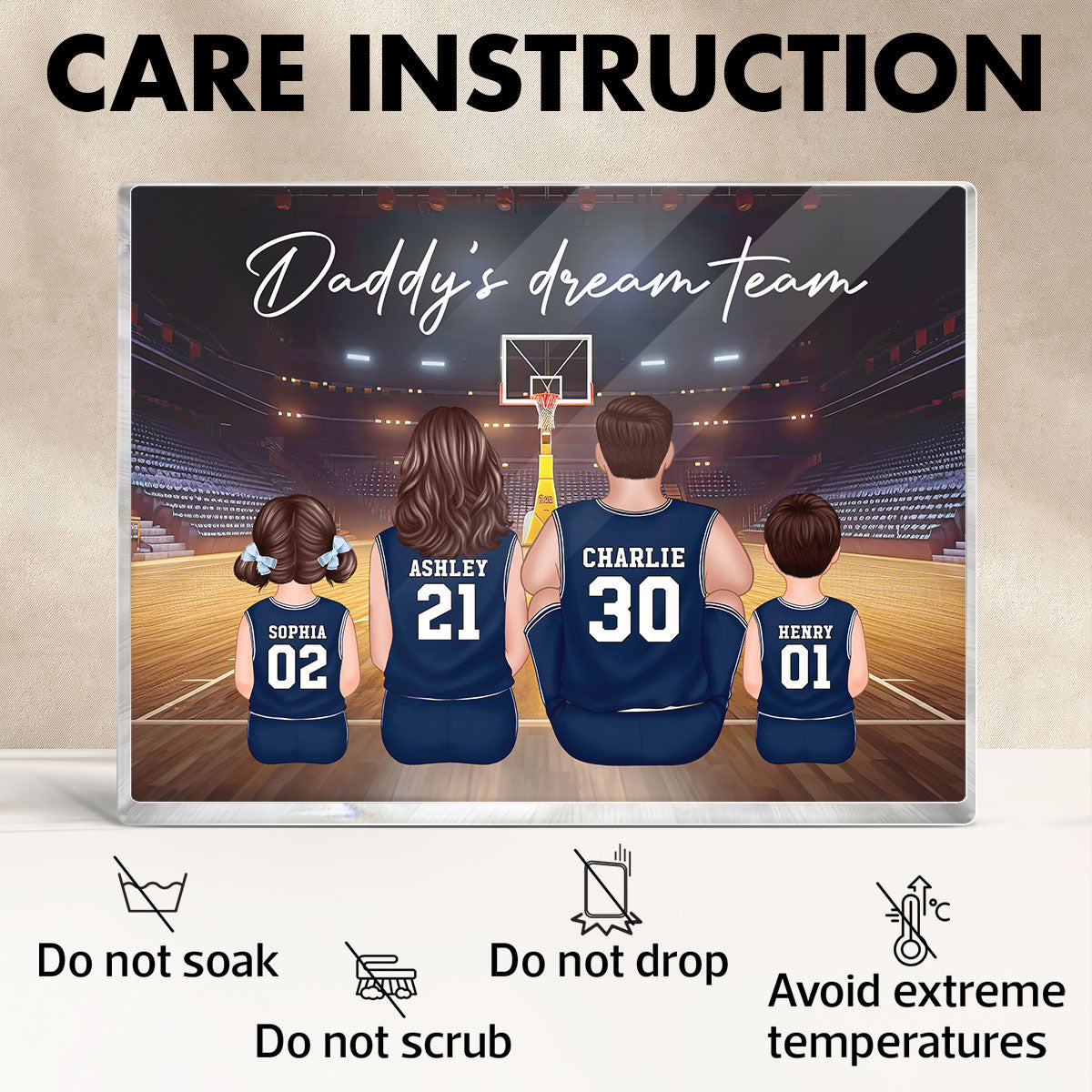 Daddy's Team Basketball Family Sitting Personalized Acrylic Block, Unique Father's Day Gift for Dad, Gift for Husband