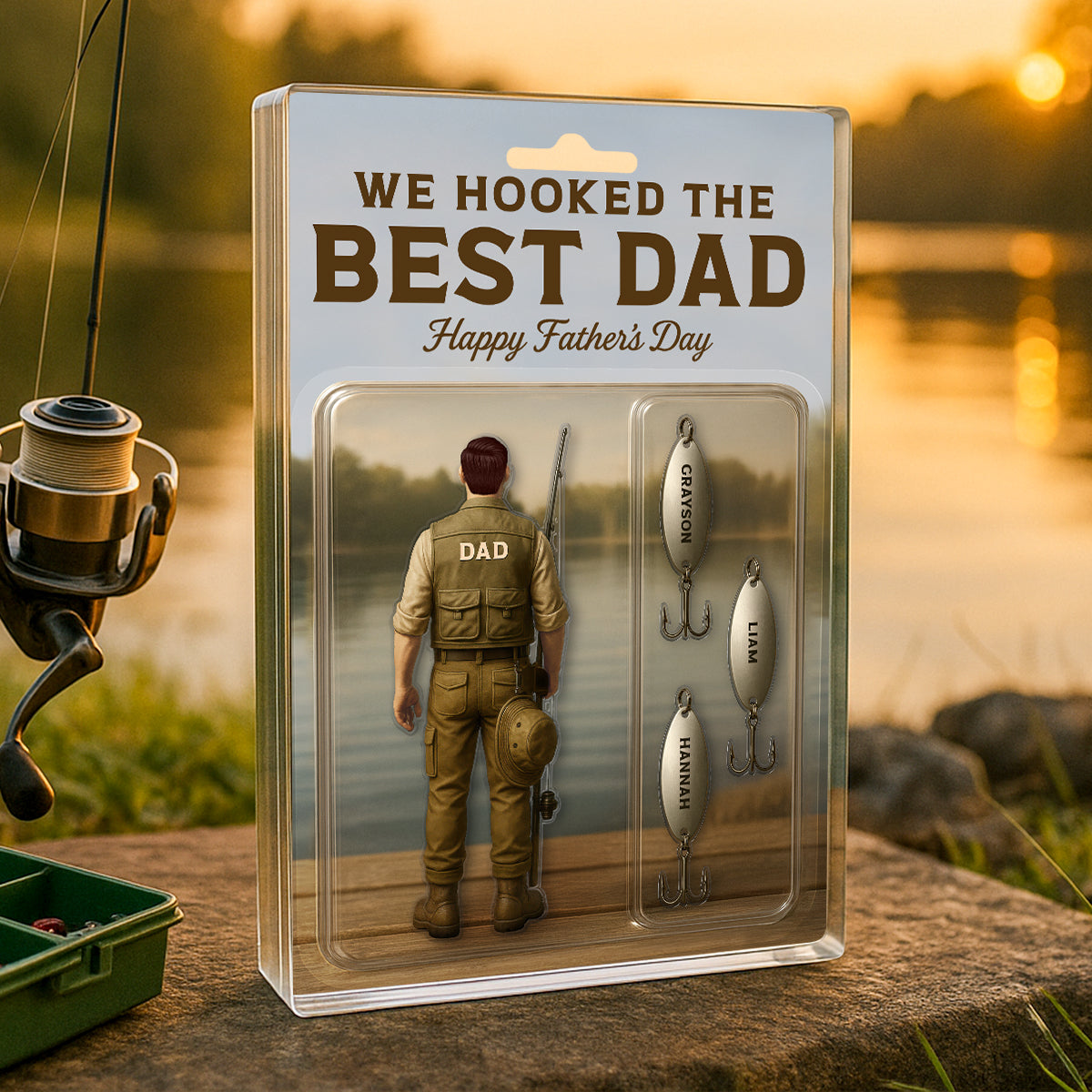 We Hooked The Best Dad Fishing With Kids' Names Custom Figure - Personalized Acrylic Block Plaque - Gift For Husband Dad Grandpa