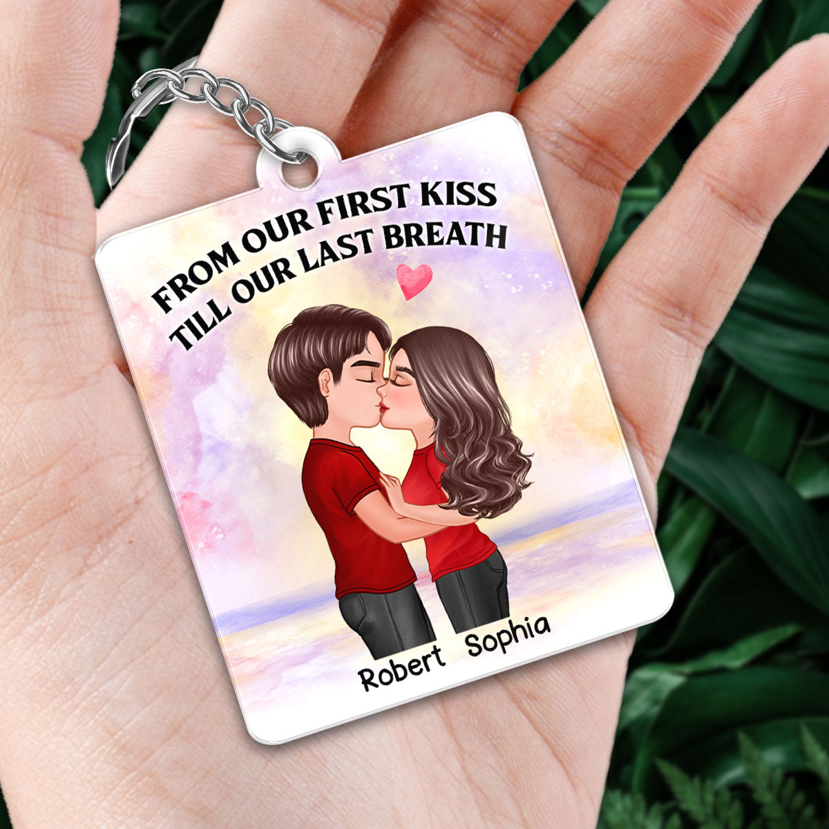 Couple Kissing Watercolor Beach Sky Favorite Song QR Code Personalized Acrylic Keychain