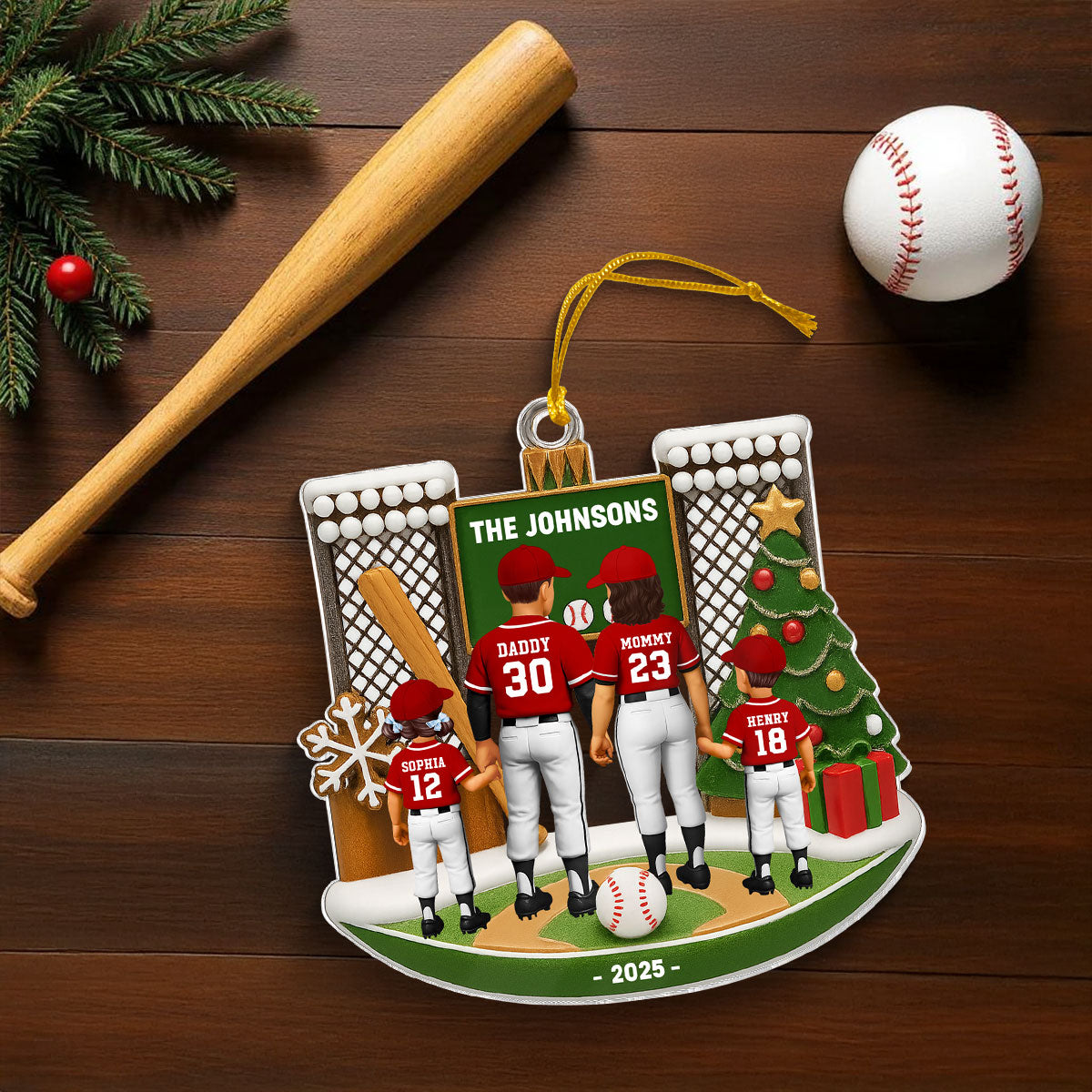 3D Effect Baseball Family Personalized Acrylic Ornament, Gift for Loved Ones