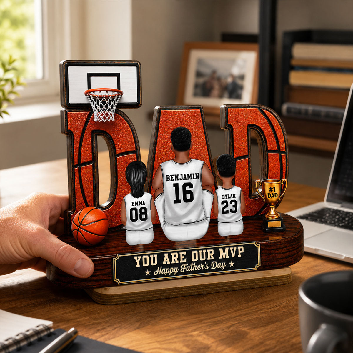 Basketball Dad Legend Daddy's Dream Team - Personalized 2-Layered Wooden Plaque - Unique Trending Father's Day Gift For Dad, Husband, Basketball Fans