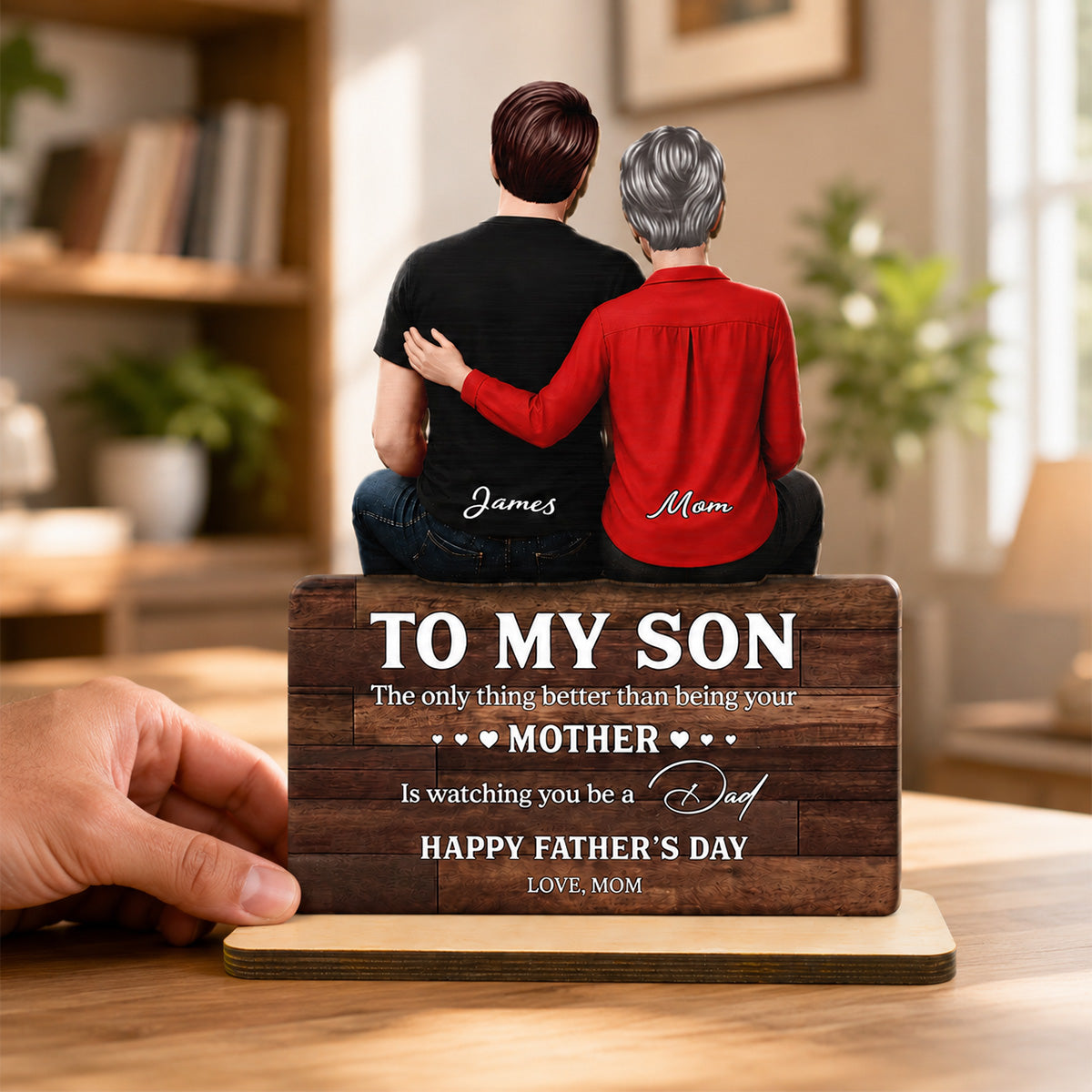 To My Son Happy Father's Day 2D Flat - Personalized Wooden Plaque - Heartfelt Father's Day Gift For Son