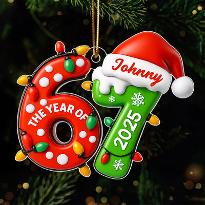 Lights and Santa Hat Six Seven - Personalized Acrylic Ornament - Fun Christmas Decoration, Christmas Gift For Teen, Grandkid, Gen Alpha
