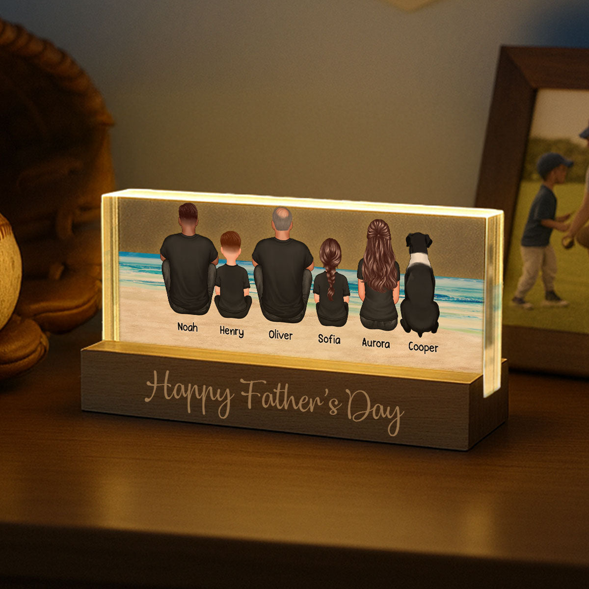 Dad And Sons Daughters Retro Vintage Beach Personalized LED Night Light| Heartfelt Father's Day Gift For Dad, Husband