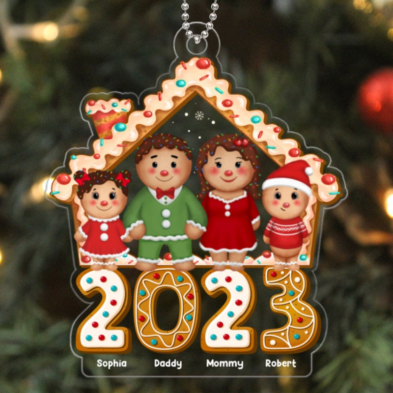 Gingerbread Family Front House 2023 Christmas Gift Personalized Acrylic Ornament
