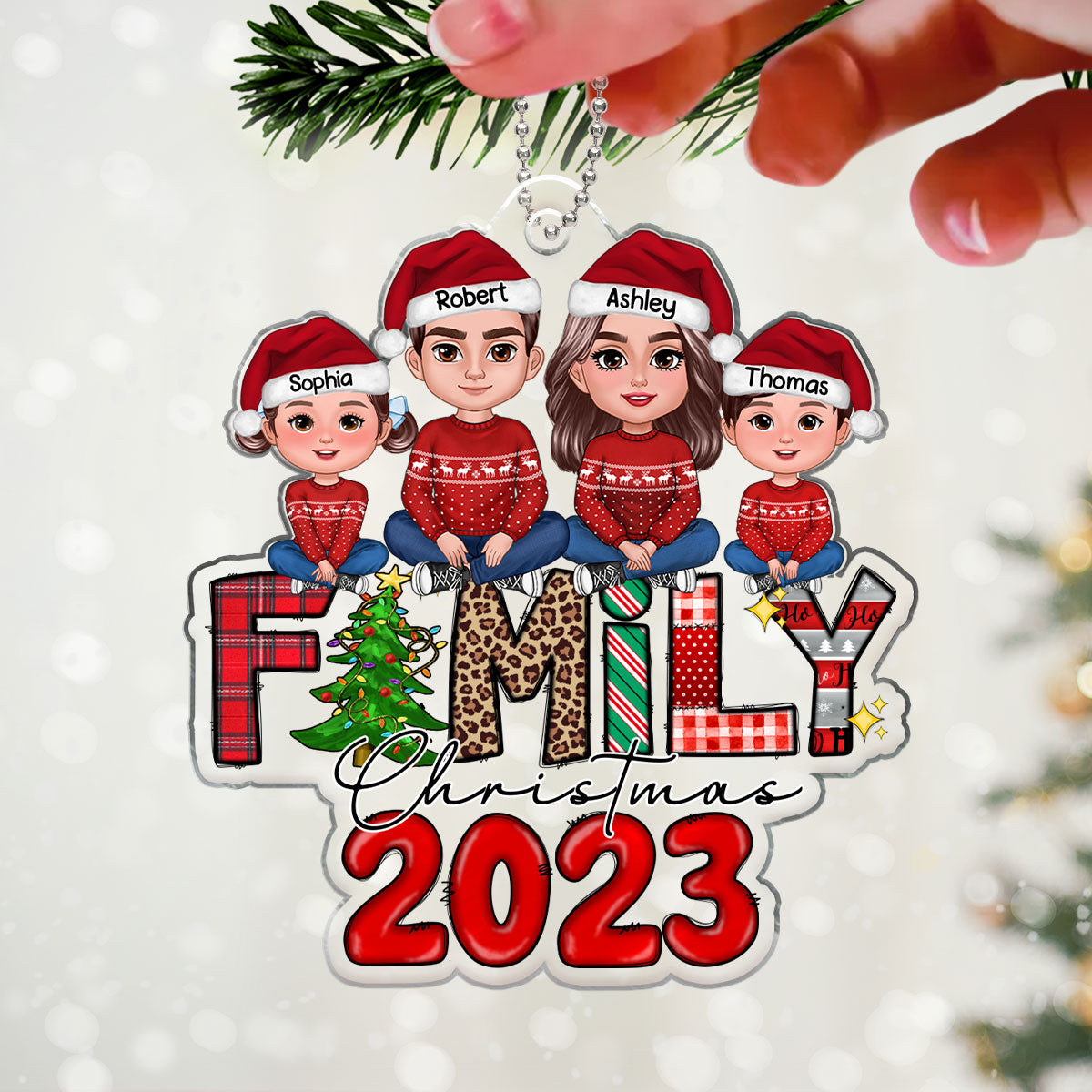 Family Christmas 2023 Christmas Pattern Personalized Acrylic Ornament