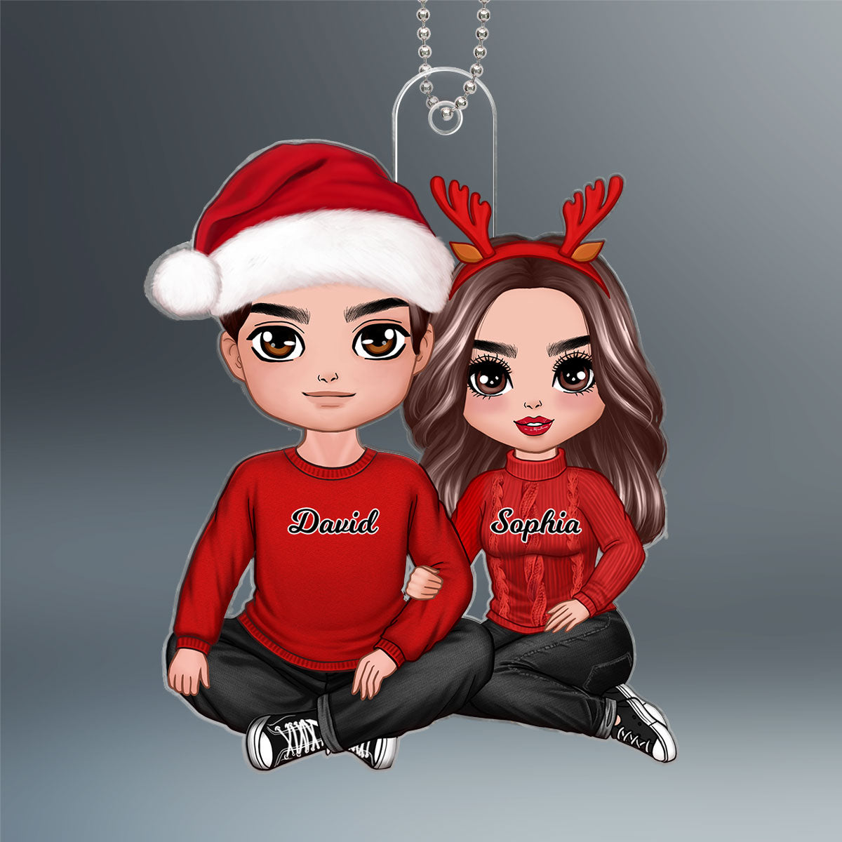 Doll Couple Sitting Hugging  Personalized Acrylic Car Hanger