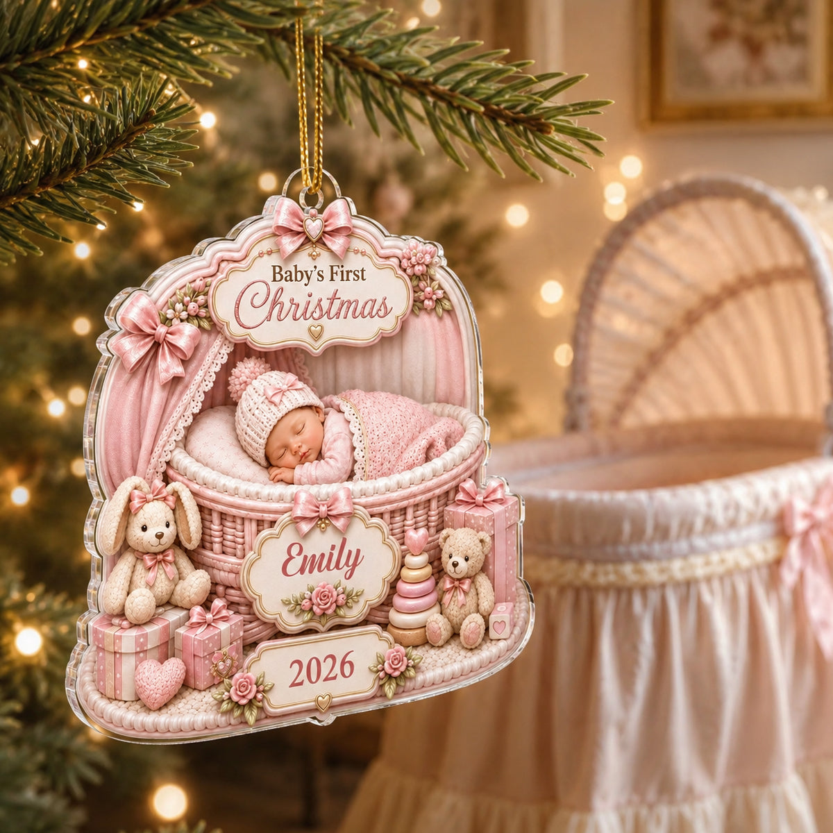 Baby's First Christmas Custom Baby Name - Personalized Acrylic Ornament - Newborn Girl Boy Gift, Heartfelt Keepsake