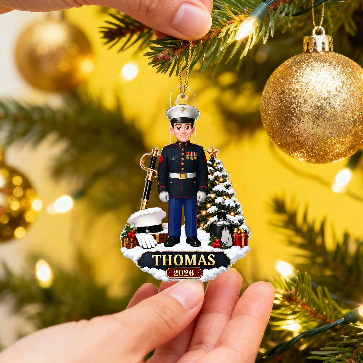 Marine Uniform Custom Name & Year - Personalized Acrylic Ornament - Christmas Gift For Marines, Marine Veterans, Husband, Grandkids