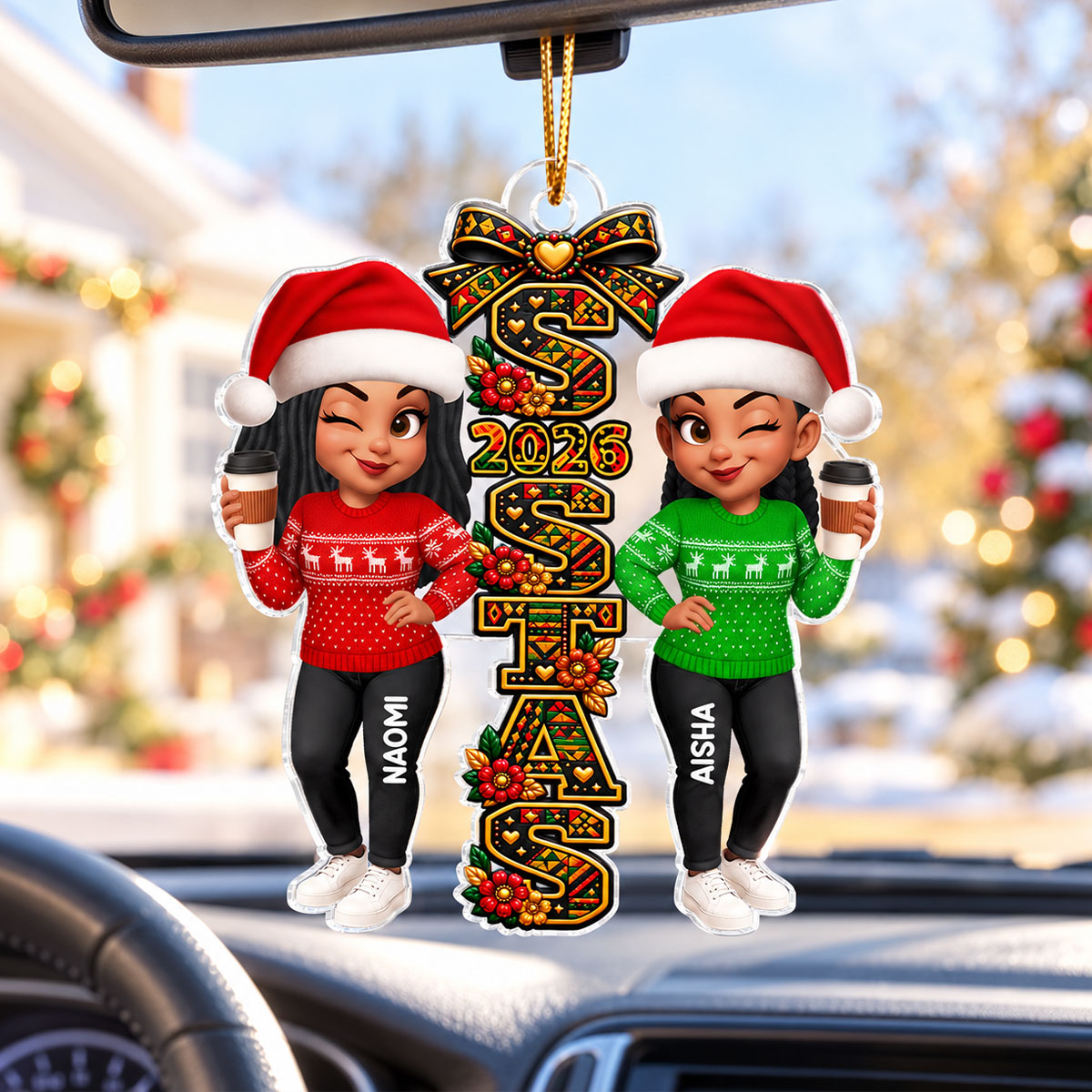 Tribal Patterned Besties Sisters Sistas Forever - Personalized Acrylic Ornament - Christmas Gift, Friendship Gift For Best Friends
