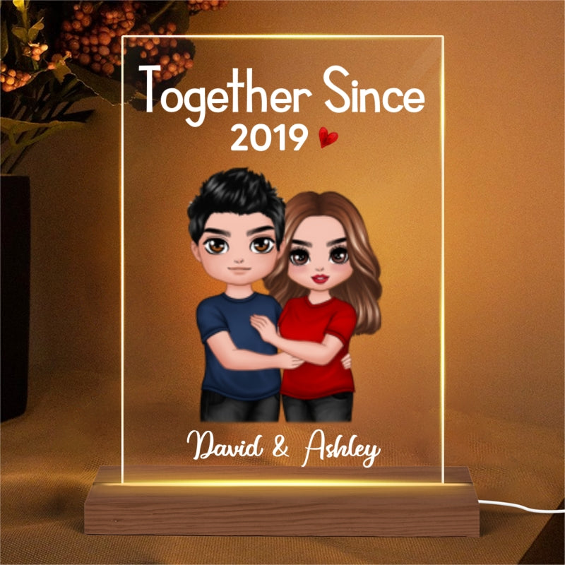 Standing Embracing Doll Couple  Anniversary Gift For Him Gift For Her Personalized Rectangle Acrylic Plaque LED Lamp Night Light