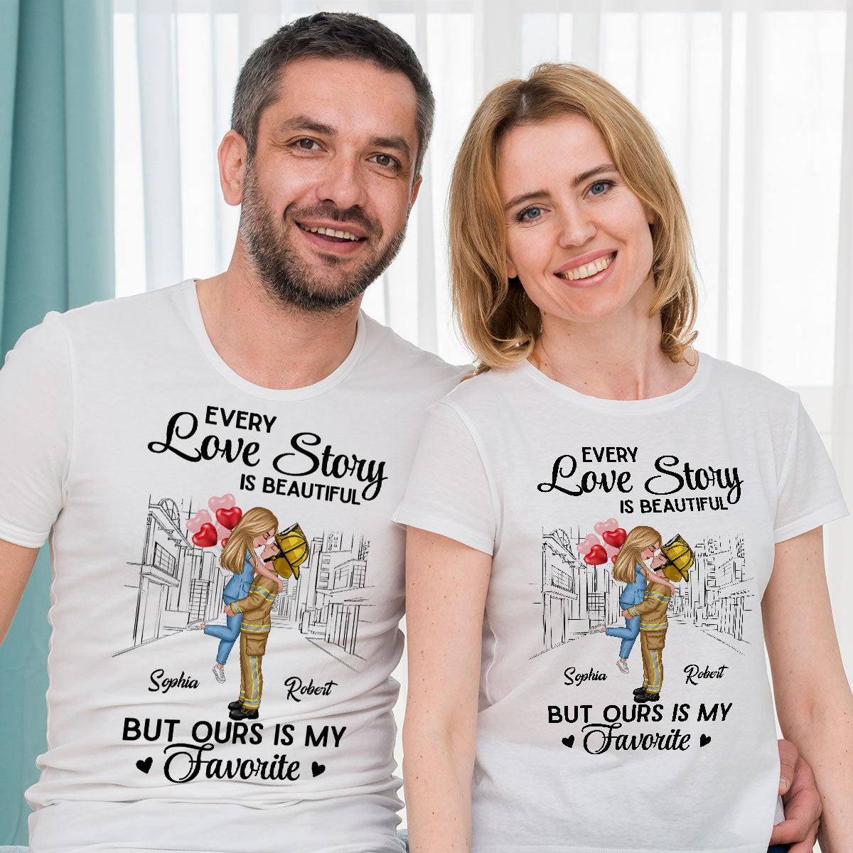 Our Love Story Is The Best Couple Hugging Kissing Gifts by Occupation Gift For Her Gift For Him Firefighter, Nurse, Police Officer Personalized Matching Shirts