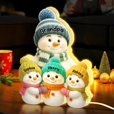 Snowman Grandpa and Grandkids Personalized Light Box - Christmas Gift for Grandpa