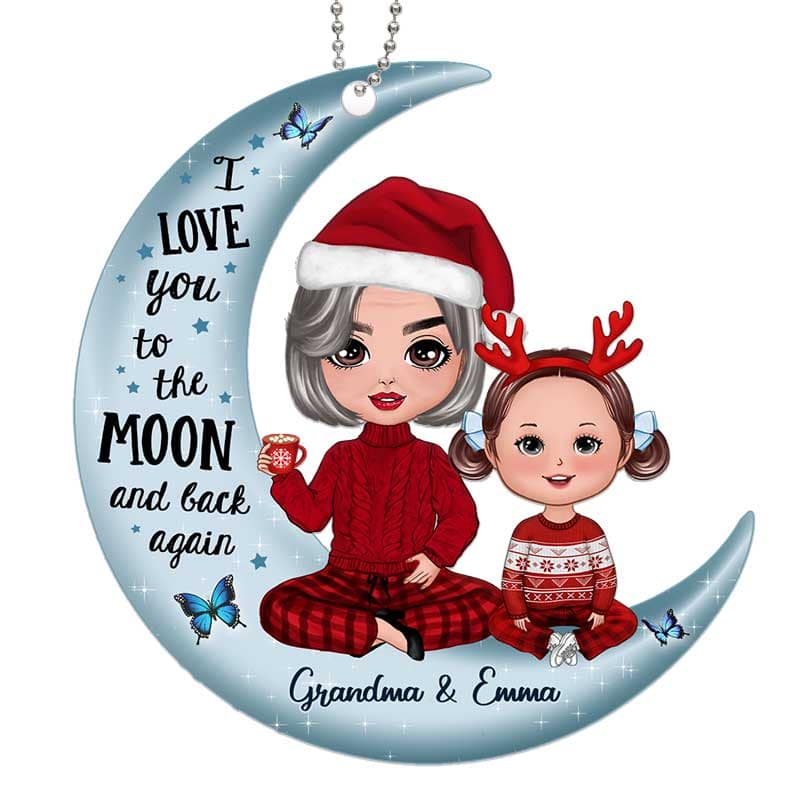 Doll Grandma & Grandkid On Moon - Personalized Ornament - Christmas Gift