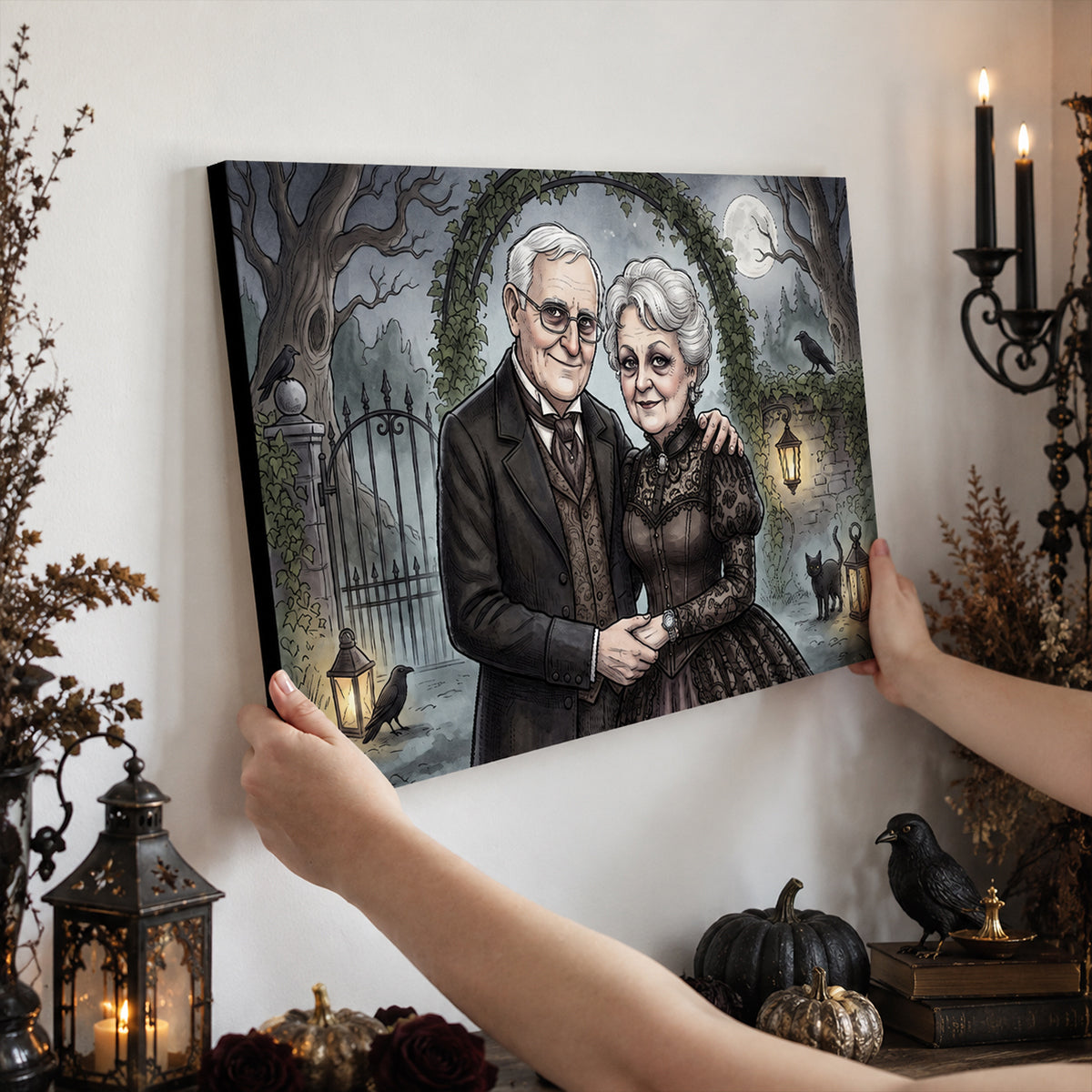 Custom Gothic Couple Portrait from Photo - Personalized Canvas - Halloween Decor, Anniversary Gift for Her, for Him