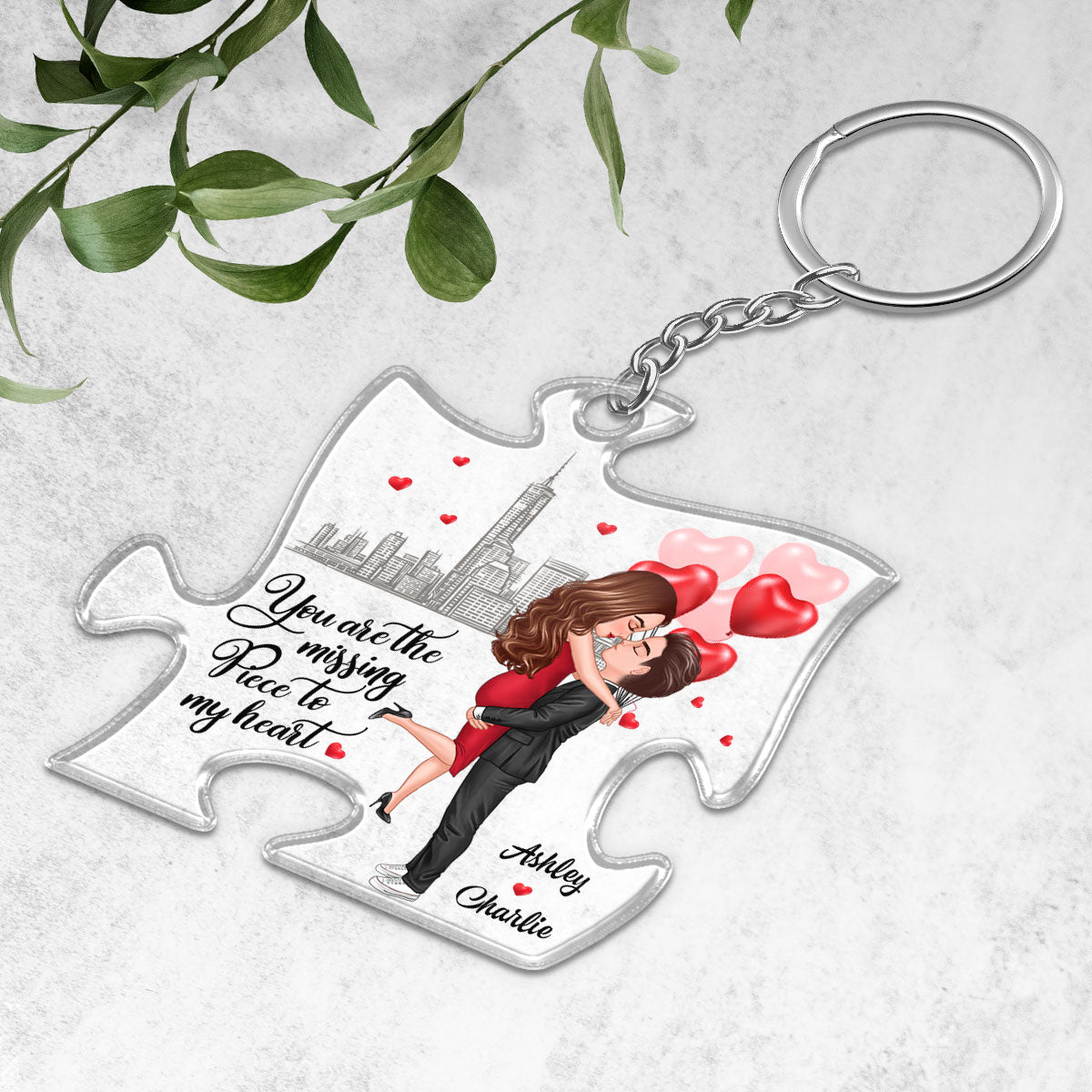 The Missing Piece To My Heart Couple Hugging Kissing Personalized Puzzle Acrylic Keychain