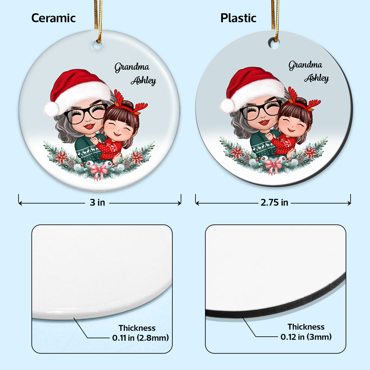 Grandma Hugging Grandkid Christmas Wreath Gift For Grandson Granddaughter Personalized Circle Ornament