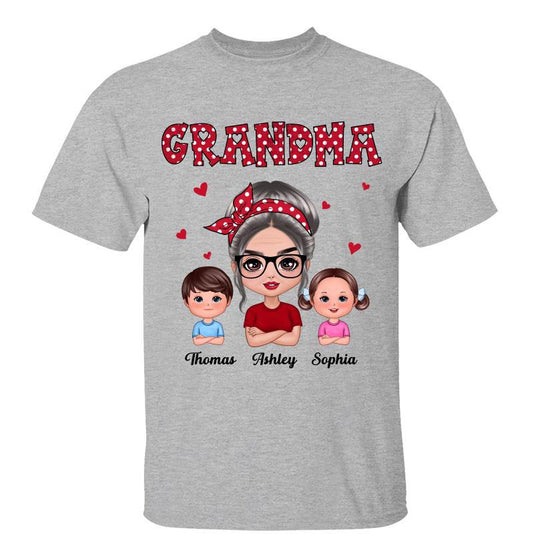 Polka Dot Pattern Grandma And Grandkids Personalized Shirt