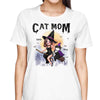 Cat Mom Witch Riding Broom Halloween Personalized Shirt