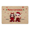 Christmas Doll Couple Sitting Welcome Personalized Doormat