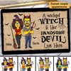 Wicked Witch Handsome Devil Yellow Couple Halloween Personalized Doormat