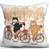 Fall Season Fluffy Cats Riding Bike Personalized Pillow (Insert Included)