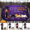 Halloween Wicked Doll Witch & Little Monsters Cute Walking Cat Personalized Doormat