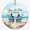 Back View Couple Sitting Beach Landscape Personalized Circle Ornament