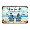 Back View Couple Sitting Beach Landscape Personalized Metal Sign