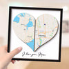 Long Distance Map Heart Gift For Mom Couple Family Personalized 2-Layer Wooden Plaque