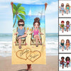 Summer Doll Couple Sitting Personalized Beach Towel