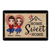 Heart Finger Print Doll Couple Sitting Home Sweet Home Personalized Doormat