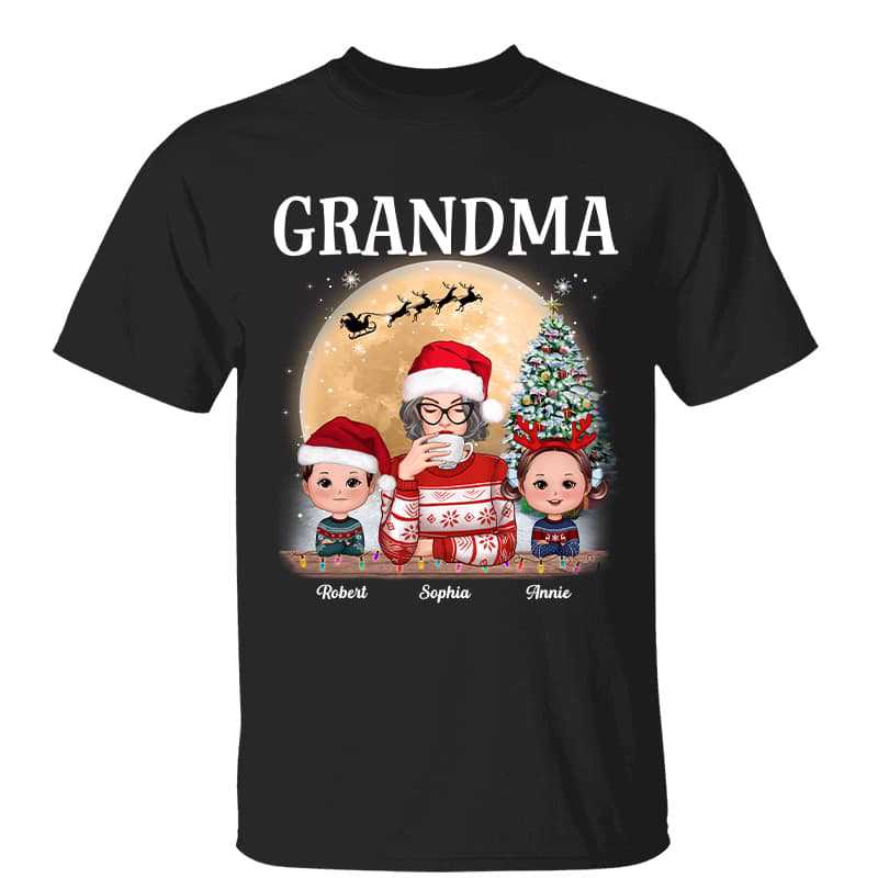 Christmas Moon Light Grandma And Grandkids Personalized Shirt ...