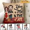 You, Me & The Cat Caricature Couple Personalized Pillow (Insert Included)