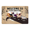 Halloween Moon And Cliff Fluffy Cats Welcome Personalized Doormat