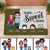 Doll Couple Standing Kids Dogs Cats Home Sweet Home Personalized Doormat