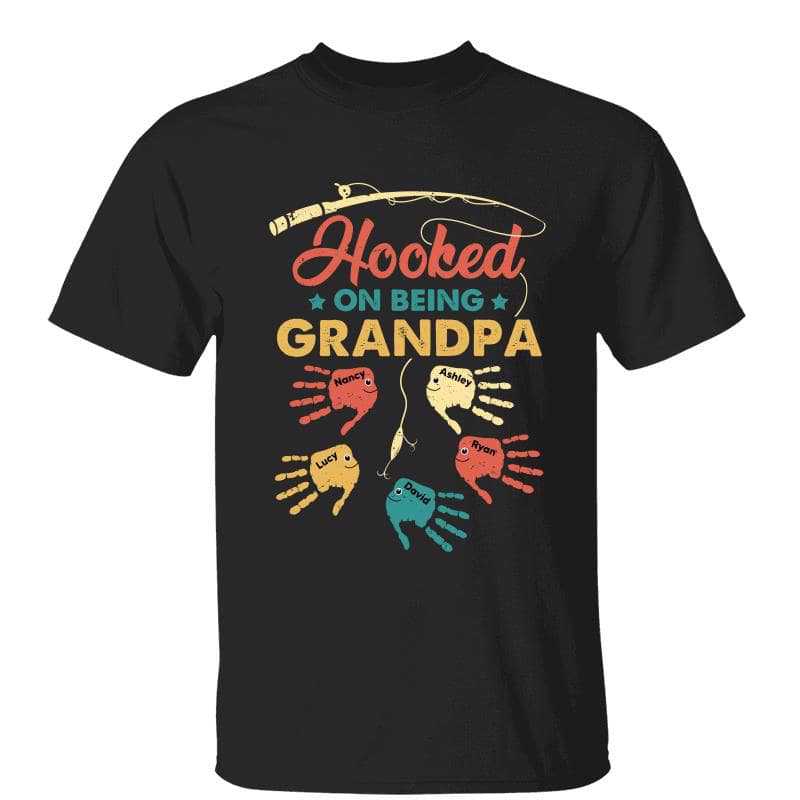Hooked On Being Grandpa Customizable Shirt