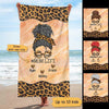 Leopard Messy Bun Mom Life Personalized Beach Towel
