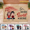 Doll Couple Sitting Under Tree Home Sweet Home Personalized Doormat