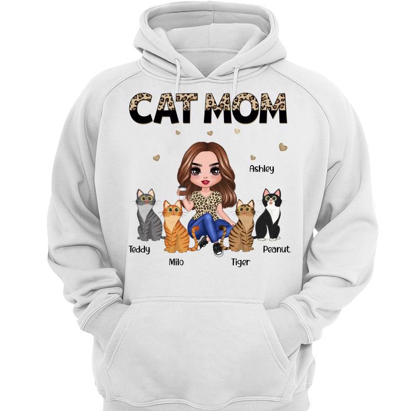 Leopard And Black Cat Mom Doll Personalized Hoodie Sweatshirt