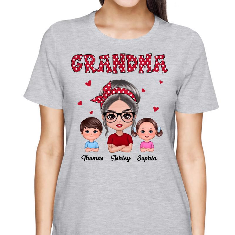 Polka Dot Pattern Grandma And Grandkids Personalized Shirt (Up to 6 Kids)