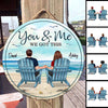 Back View Couple Sitting Beach Landscape Personalized Door Hanger Sign