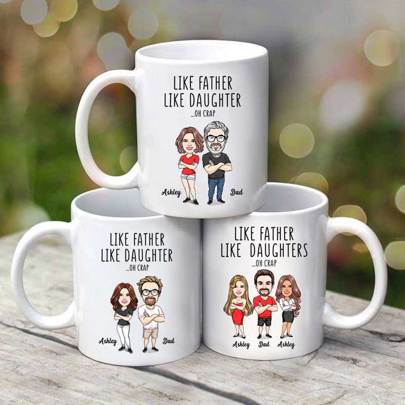 Like Father Like Daughter Funny Cartoon Caricature Personalized Mug
